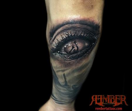 Rember, Dark Age Tattoo Studio - Hyperrealism Eye done in black and grey  